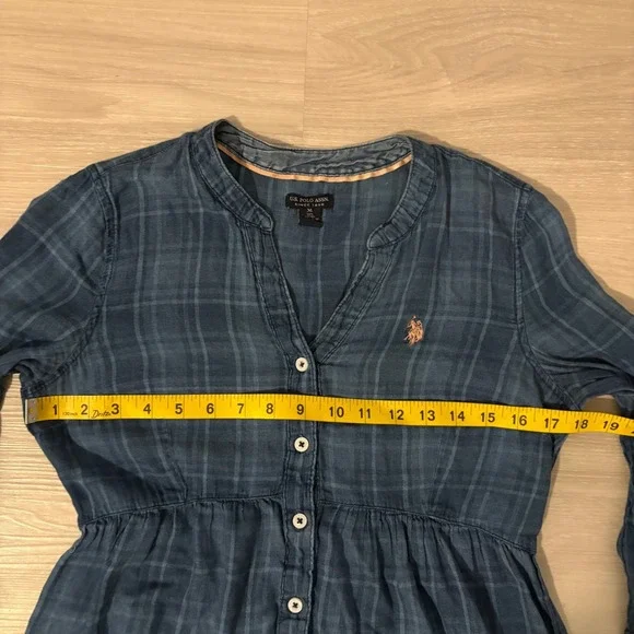 U.S. Polo Assn. Plaid Tunic Shirt Women Blue Button Down Long Sleeve Size Medium - Picture 5 of 15
